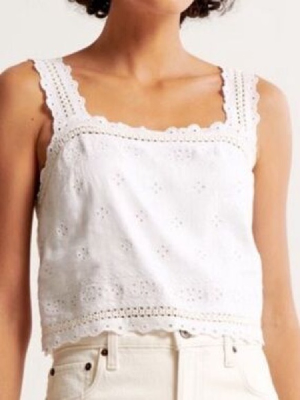 Abercrombie White Eyelet Square-Neck Tank Top
